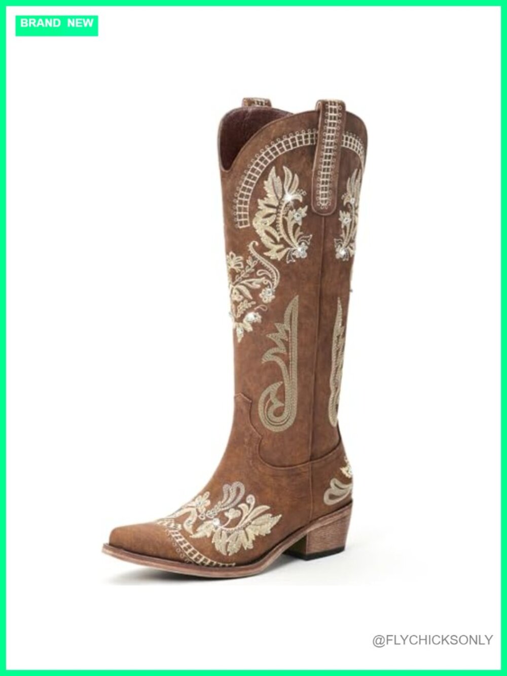 Synthetic Leather Cowboy Boots Knee High Western Pointed Toe Chunky Heel Womens